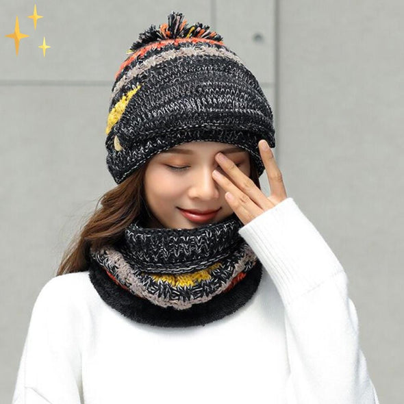 Mirabile Shopping DE 200000447 Schwarz Warm&Protect™ Wintermütze, Schal & Schutz 3-in-1 | Schützen Sie sich stilvoll vor der Kälte