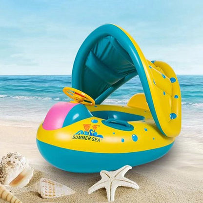 Baby & Kleinkind aufblasbare Schlauchbootmatratze mit Vordach - Schwimmring mit Vordach
