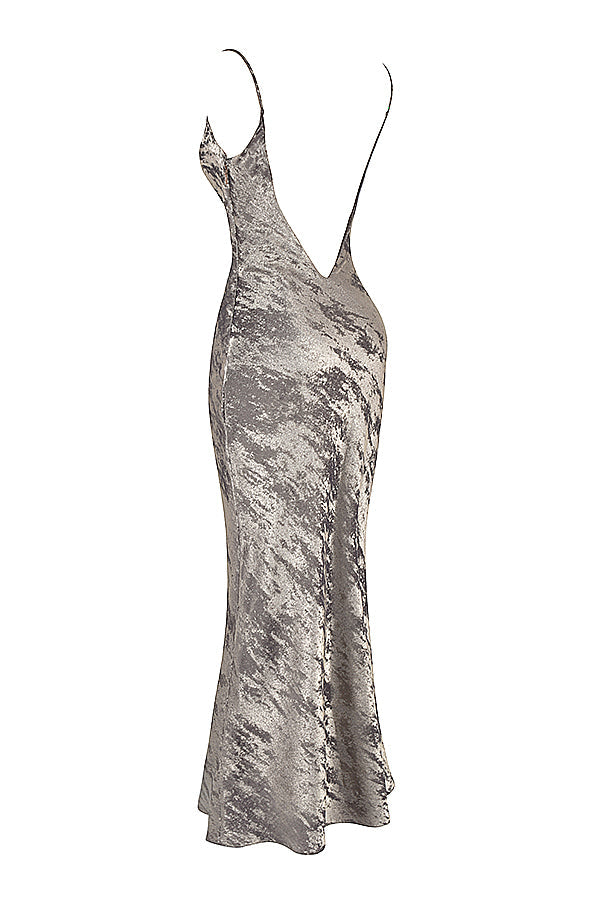 Magdalena - zinnfarbenes Maxikleid aus Satin