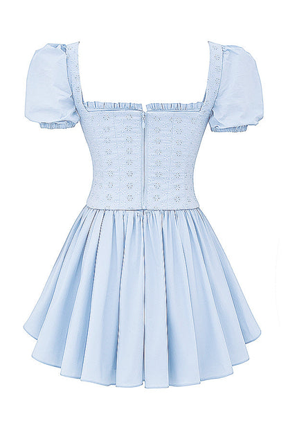 Oaklee -  Weich Blau Stickerei Korsett Mini Kleid