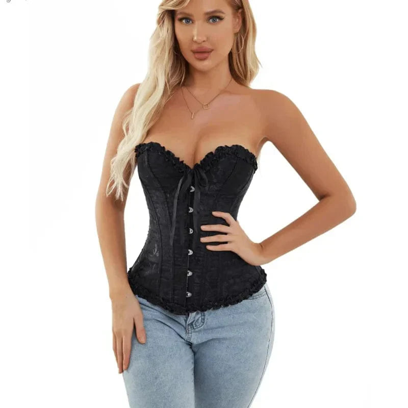 Mira - Burlesque Spitze Feminine Detail Korsett mit Rüschen und Schleife