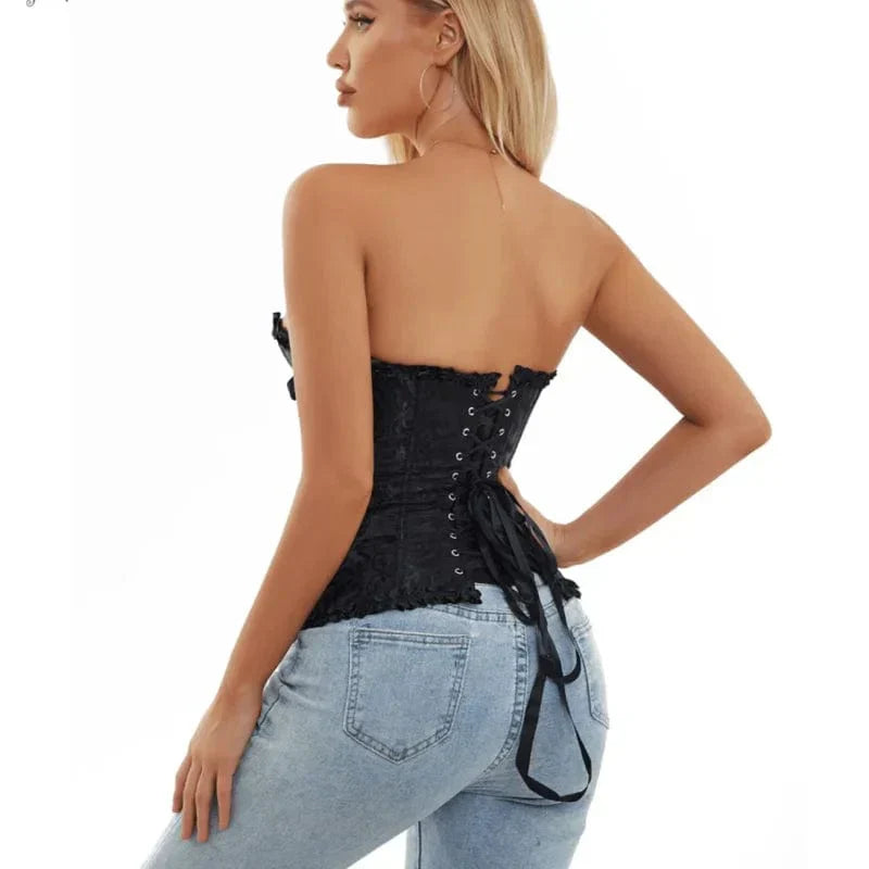 Mira - Burlesque Spitze Feminine Detail Korsett mit Rüschen und Schleife