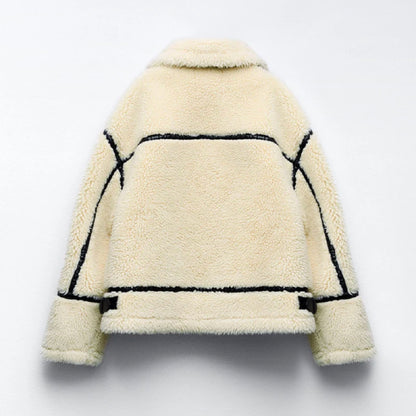 Teddy Modische Winterjacke aus Wolle in Übergröße Motorjacke mit schwarzen Akzenten Schnallen und voller Wärme