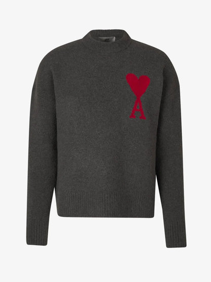 Bram - Ami Paris Atmungsaktiver Strickpullover mit Herz und Buchstabe Ein Detail