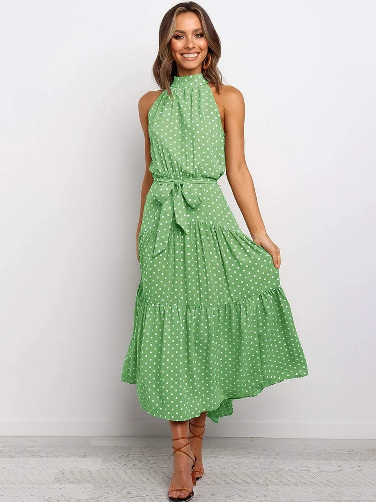 Elfleda - Langes Sommerkleid mit Polka Dot Muster