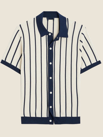 Henry - elegantes Vintage-Retro Knopf nach unten Poloshirt mit vertikalen Linien für Männer