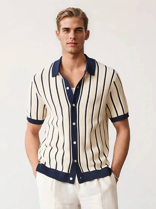 Henry - elegantes Vintage-Retro Knopf nach unten Poloshirt mit vertikalen Linien für Männer